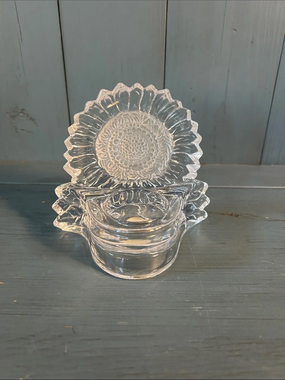 Vintage 1990’s PartyLite Clear Glass Sunflower Decorative Tealight - Home